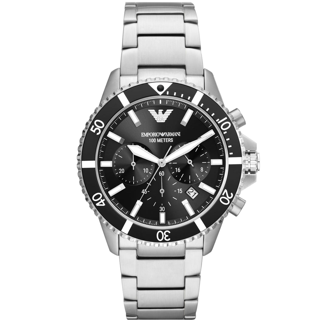 EMPORIO ARMANI AR11360 Diver Orologio Cronografo Uomo in Acciaio Quadrante Nero